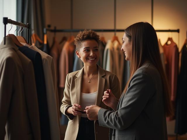 Personal stylist consulting client with urban fashion choices